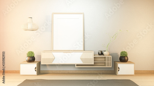 TV cabinet and display japanese interior of living room. 3d rendering © Interior Design