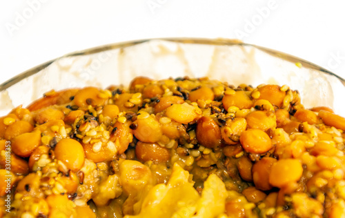  Lentil humus surrounded by white background photo