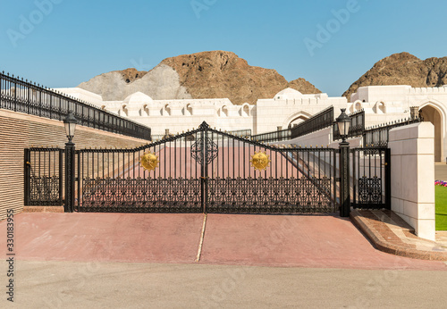 Iron gate of the Al Alam Palace, Old Muscat in Sultanate of Oman. photo