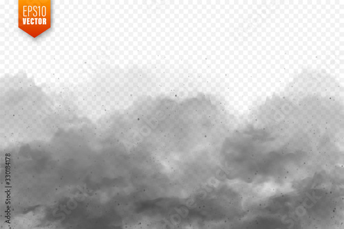 Realistic dust clouds. Sand storm. Polluted dirty air, smog. Vector illustration.