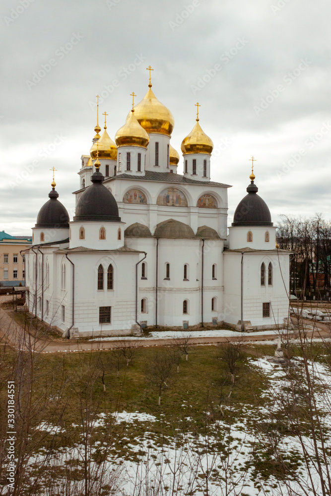 View of Cathedral of the Assumption in Dmitrov Kremlin, Moscow region, Russia.