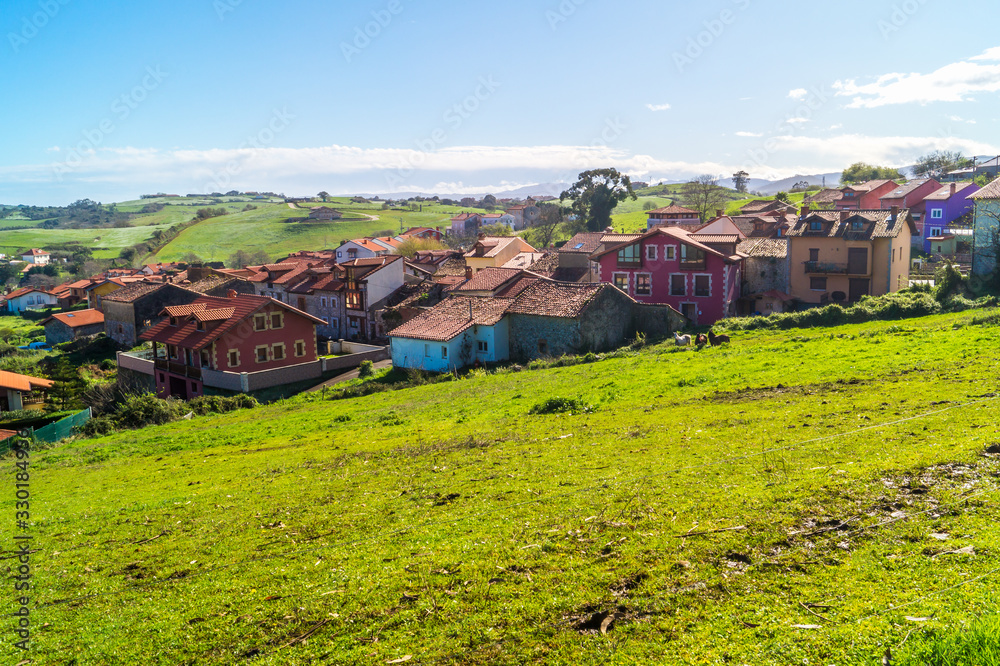 Rural view of a small town on sunny day, Prellezo, Spain Rural view of a small town on sunny day, Prellezo, Spain