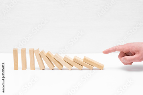 Jenga game. Wooden block on white background.