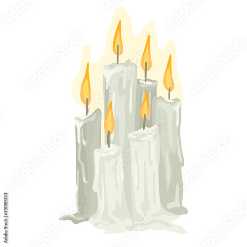 Burning candles set. Vector cartoon isolated illustration