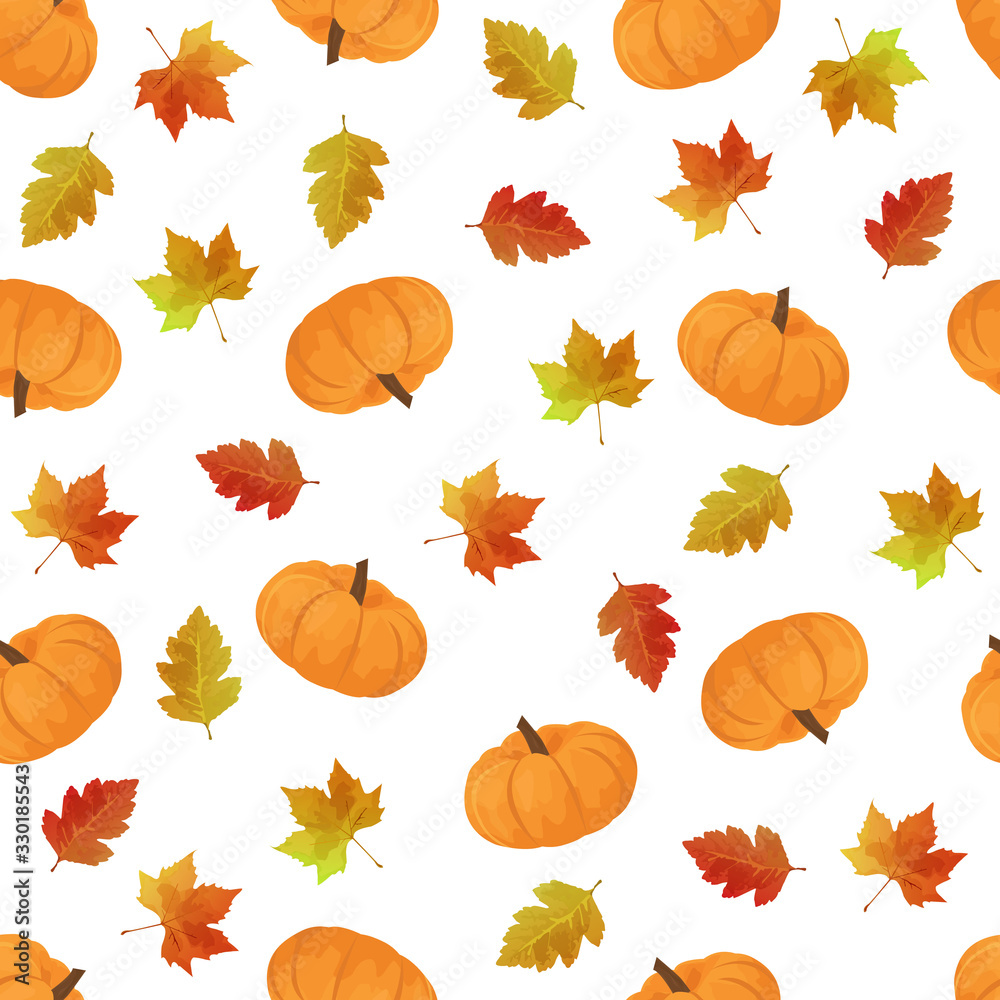 Autumn pattern with leaves and pumpkin. Autumn background. Seamless autumn leaves pattern with pumpkins. Autumn pattern with leaves and pumpkin. Autumn background. Seamless autumn leaves pattern with pumpkins.