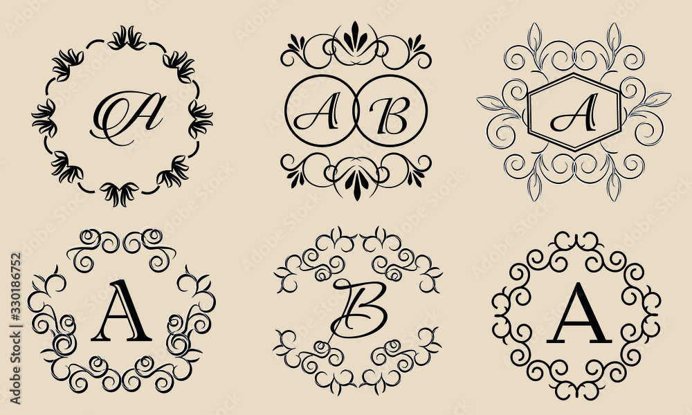 Set of exquisite floral monograms. Template for business logo, restaurant, royalty, boutique, cafe, hotel.