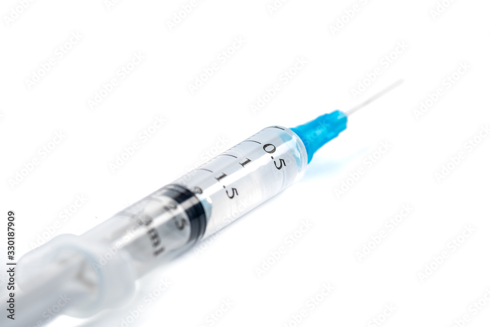Standard design single use syringe isolated on white background