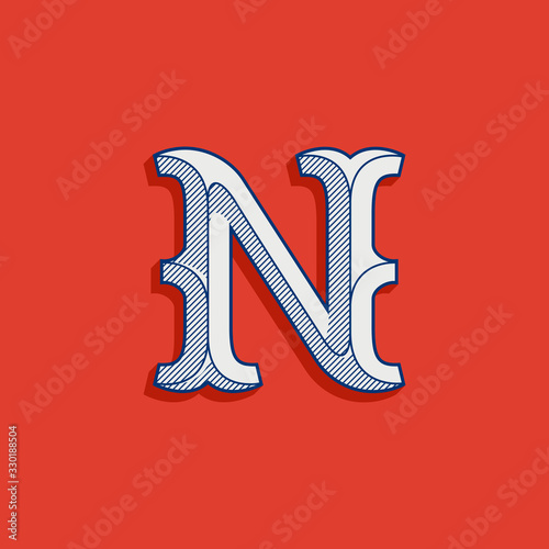 N letter logo in classic sport team style.
