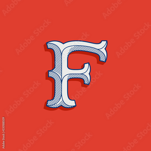 F letter logo in classic sport team style.