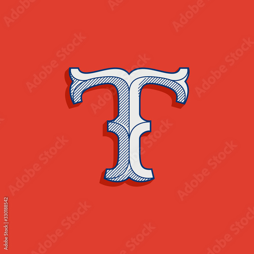 T letter logo in classic sport team style.