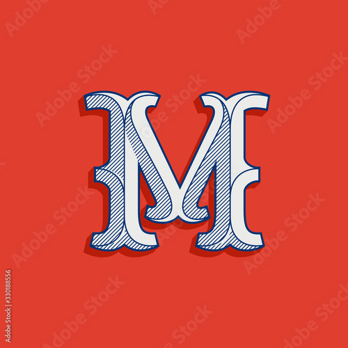 M letter logo in classic sport team style.
