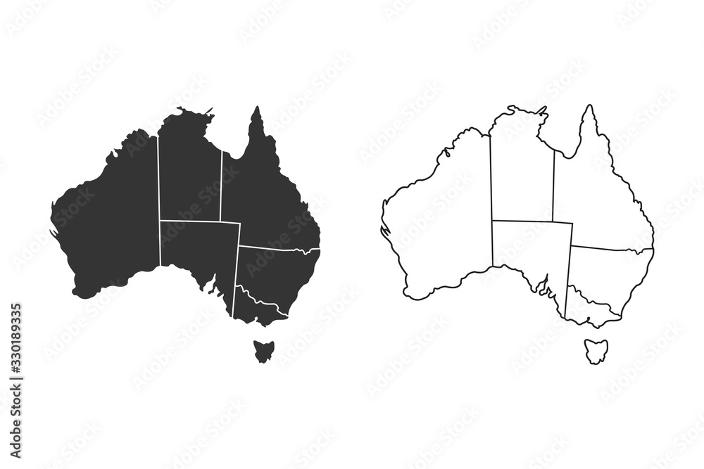 Map of Australia, Black on white background, vector Illustration - obrazy, fototapety, plakaty 