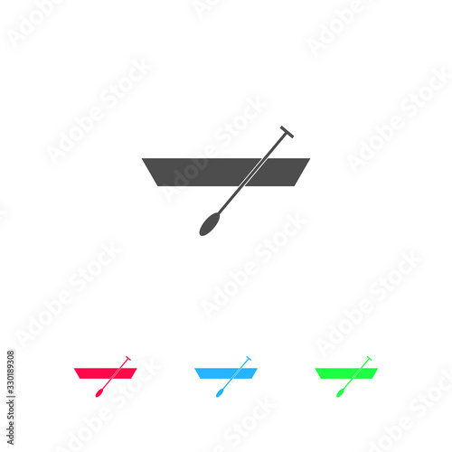 Boat with paddles icon flat.