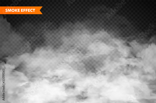  Realistic fog, mist effect. Smoke isolated on transparent background. Vector vapor in air, steam flow. Clouds. photo