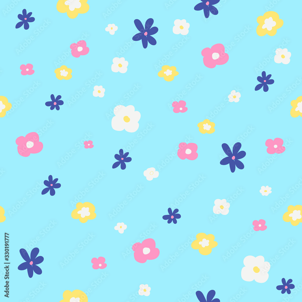 Bright abstract cute flowers seamless pattern.  Perfect for fabric, textile, postcards