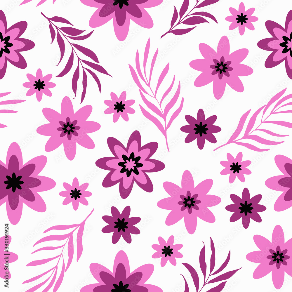 Floral seamless pattern with flowers and branches on a white background. Floral seamless pattern with flowers and branches on a white background.