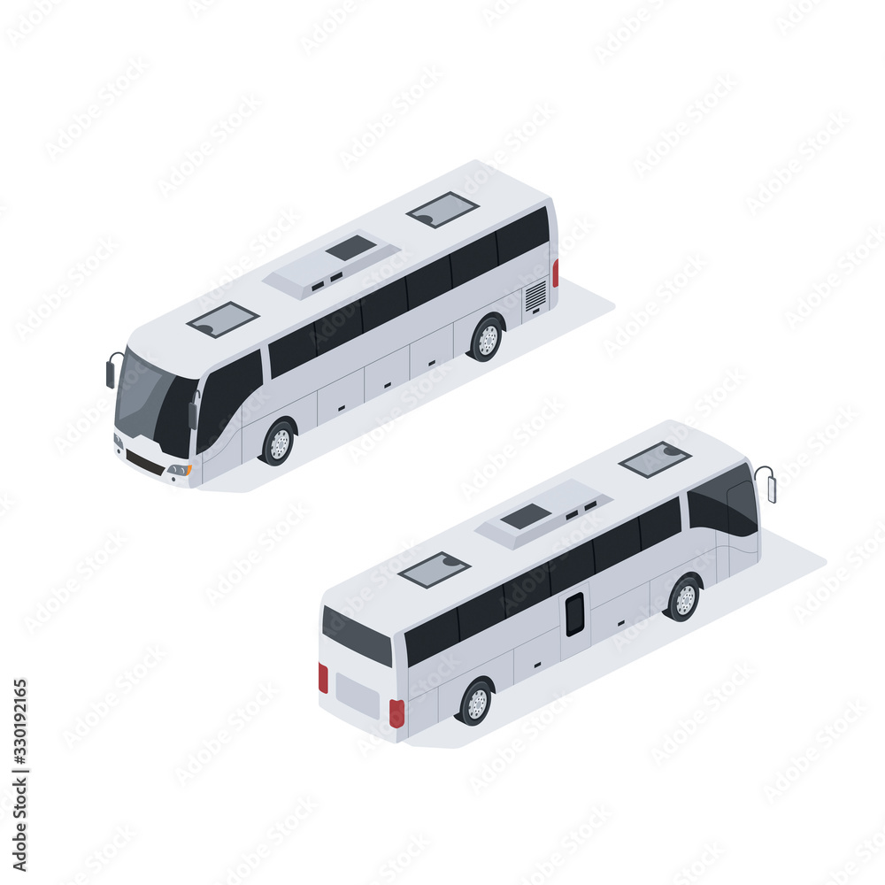 Fototapeta premium Tourist bus. Vector 3d isometric, color web icon, new flat style. Creative illustration design, graphic idea for infographics.