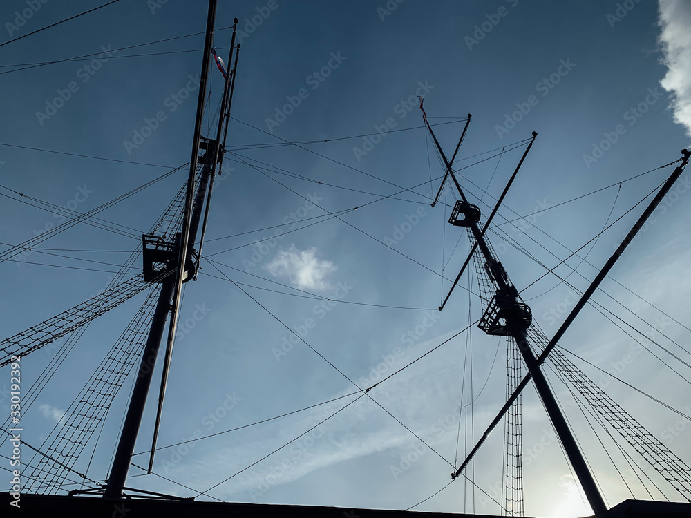 masts for sails sailing ship against the sky silhouette masts for sails sailing ship against the sky silhouette