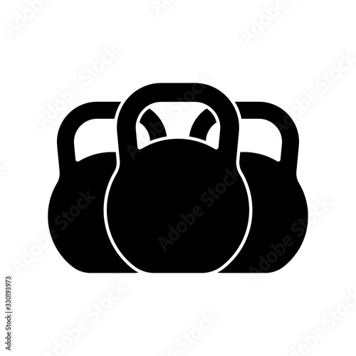 Kettlebell icon. Black silhouette. Vertical front view. Vector graphic illustration. Isolated object on a white background. Isolate.