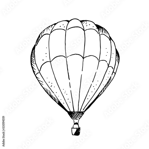 Hot air ballon hand drawn vector illustration, isolated on white background