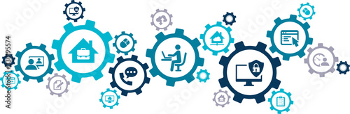 Home office vector illustration. Concept with connected icons related to homeoffice technology, freelance business, working from home