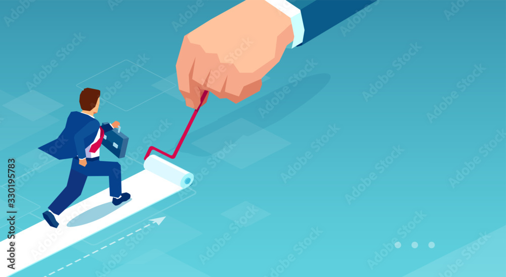 Vector of a big hand painting career path for a running business man Vector of a big hand painting career path for a running business man