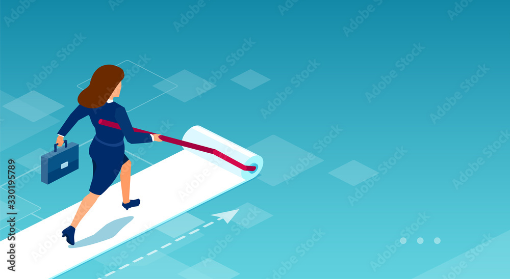 Vector of a business woman painting her own career path - obrazy, fototapety, plakaty 