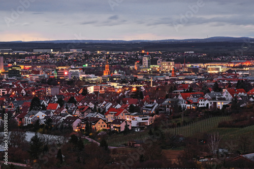 Aussicht vom Gaffenberg auf Heilbronn am Abend