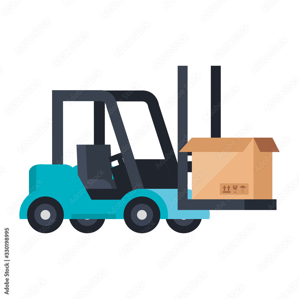 box package cargo in forklift isolated icon vector illustration design