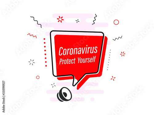 Quick Tips badge with Loudspeaker. Illustrations concept coronavirus COVID-19. Virus wuhan from China. Alert on Pandemia. 