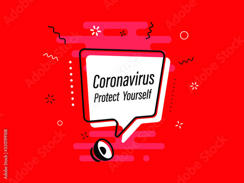 Quick Tips badge with Loudspeaker. Illustrations concept coronavirus COVID-19. Virus wuhan from China. Alert on Pandemia. 