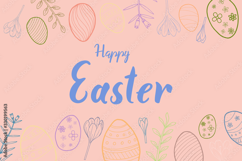 Easter background with hand drawing eggs and lettering
