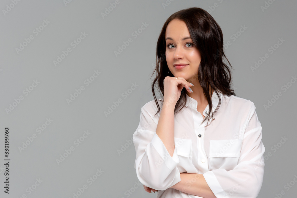 Sassy and successful good-looking accomlished female lifestyle blogger combed holding fists under chin and looking confident at camera with daring cheeky smirk Sassy and successful good-looking accomlished female lifestyle blogger combed holding fists under chin and looking confident at camera with daring cheeky smirk