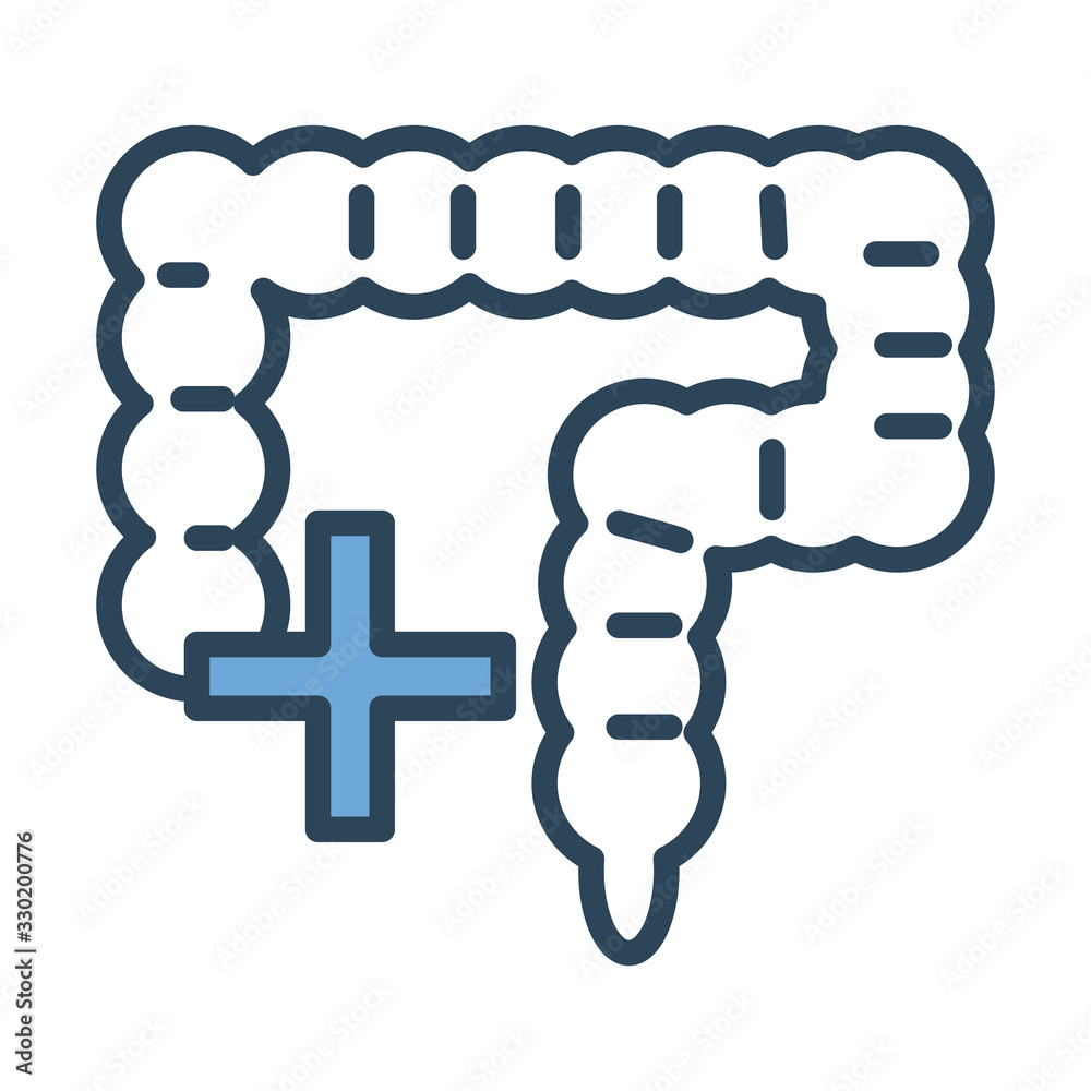 Obraz premium large intestine human organ half line and color style icon