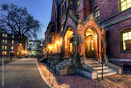 Outside in Harvard Yard at Sunset in Cambridge Massachusetts photo