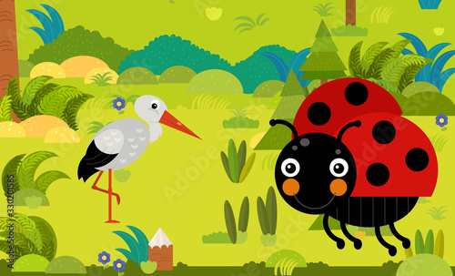 cartoon scene with different european animals in the forest illustration