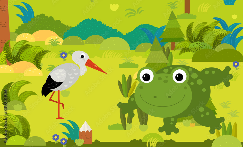 cartoon scene with different european animals in the forest illustration cartoon scene with different european animals in the forest illustration