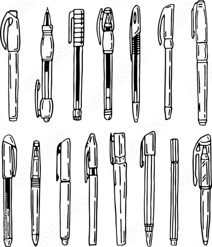 Set of different pens  hand drawn vector 