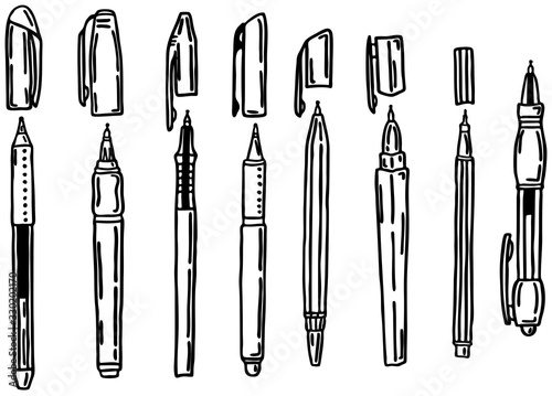 Set of different pens, hand drawn vector 