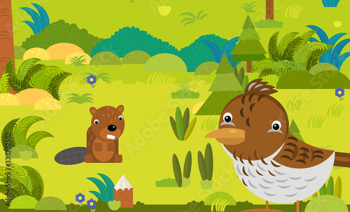 Fototapeta Naklejka Na Ścianę i Meble -  cartoon scene with different european animals in the forest illustration