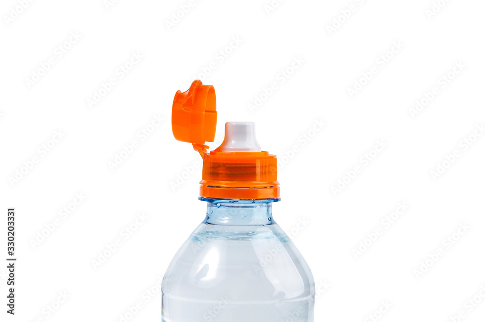 The neck of a plastic drinking water bottle The neck of a plastic drinking water bottle