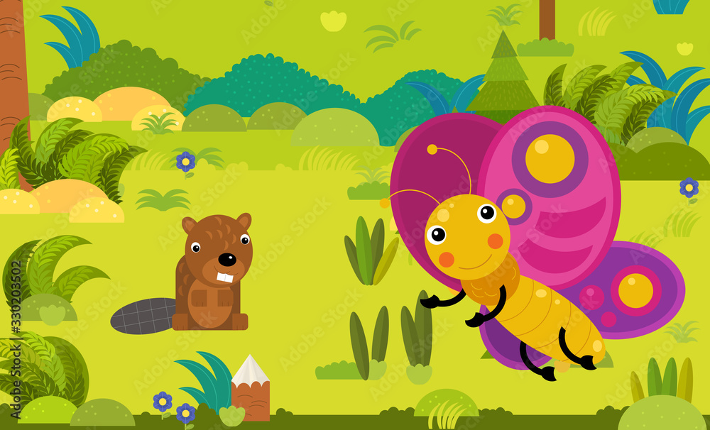 cartoon scene with different european animals in the forest illustration cartoon scene with different european animals in the forest illustration
