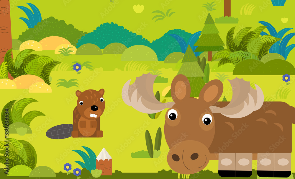 cartoon scene with different european animals in the forest illustration cartoon scene with different european animals in the forest illustration