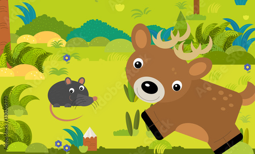 cartoon scene with different european animals in the forest illustration