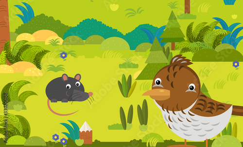 cartoon scene with different european animals in the forest illustration