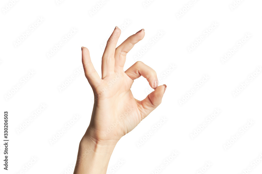 female person showing ok sign gesture. isolated on a white background. gesturing concept. female person showing ok sign gesture. isolated on a white background. gesturing concept.