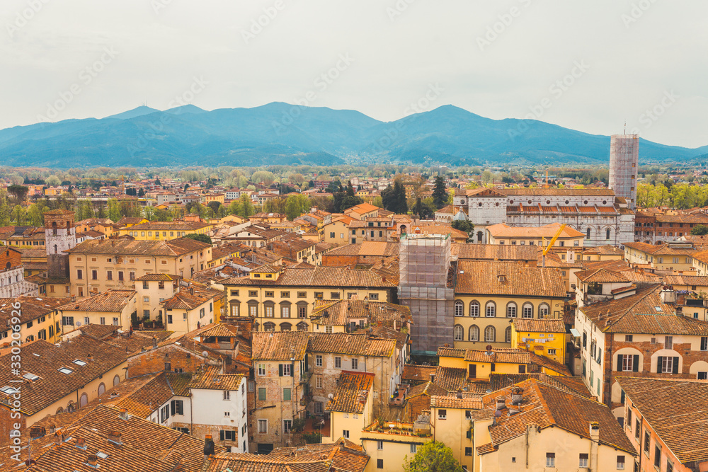 Siena, Tuscany region, Italy. Panoramic view of the historic center from the view point at the top of Siena Cathedral