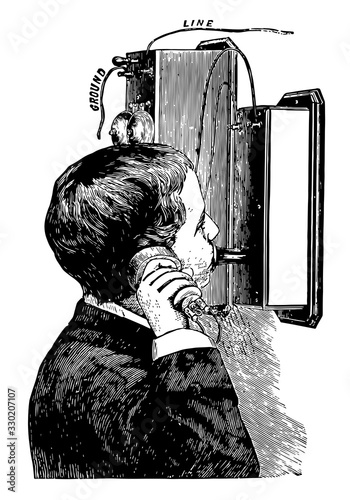 Bell telephone, vintage illustration.