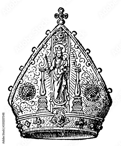head-dress, vintage engraving.