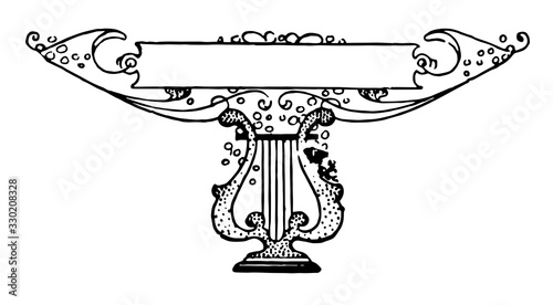 Lyre is a string instrument, vintage engraving.